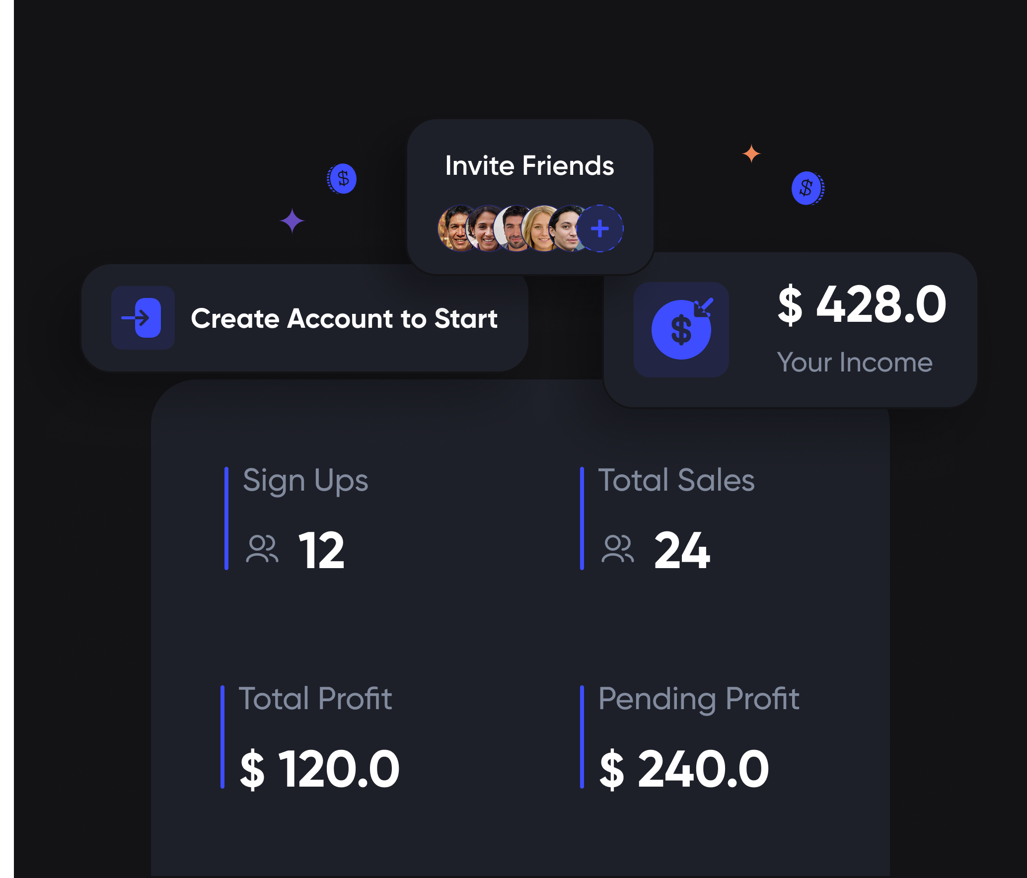 Screenshot of UltraTrader's referral feature.