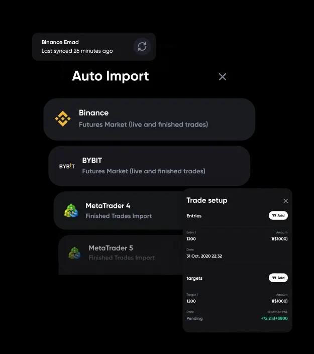 A screenshot of our trading journal's auto import feature, showing how trade data can be imported from a brokerage with just a few clicks.